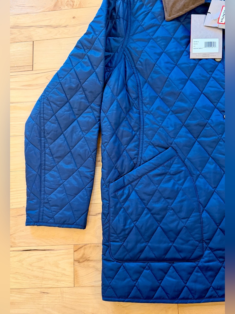 Hunter Rachel Navy Quilted Puffer Jacket with Brown Corduroy Collar Women New - Picture 8 of 13